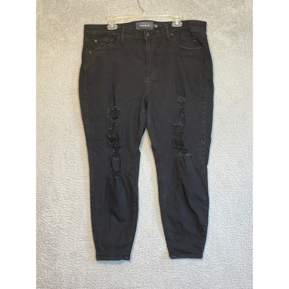 torrid Denim - Torrid Premium Sky High Skinny Black Distressed Ripped Plus Size Jeans 20S